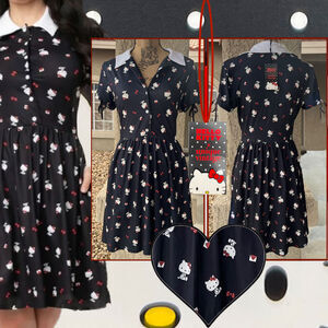 Unique Vintage x Hello Kitty Brady Collared Pockets Fit & Flare Dress Size: M
